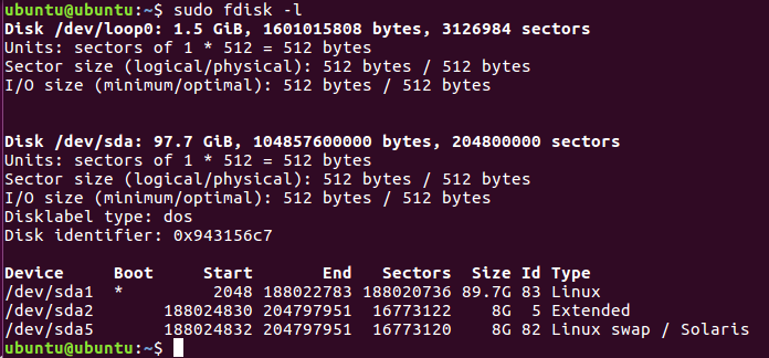 fdisk output